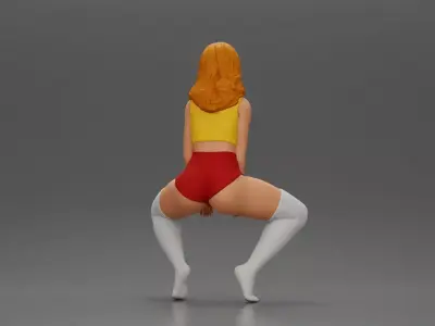 girl sitting at home wearing shorts and mini shirt at home 3D print model