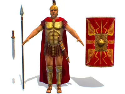 Greek Ancient Warrior Armor Shield Spear Sword Low-poly 3D model