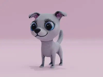 Dog Grey Cute Big Eyes Toy Low High Poly Low-poly 3D model