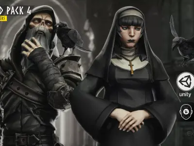 3 in 1 - Creature Pack 4 - Raven - Undead Draugr - Nun - 77 Low-poly 3D model