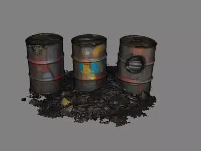 Industrial Hazard Barrel Duo Game Ready PBR Pack Low-poly 3D model