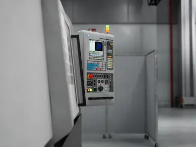 Industrial CNC Lathe Machine Low-poly 3D model
