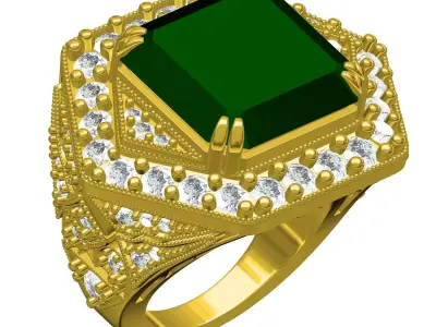 Antique Green Emerald Art Deco Engagement Ring for Women 3D print model
