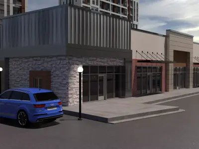 Modern Strip Mall Exterior  Concept Urban Commercial Scene 3D model