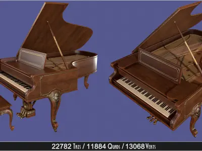 Vintage Antique Elegant Victorian Louis XV Parlor Grand Piano Low-poly 3D model