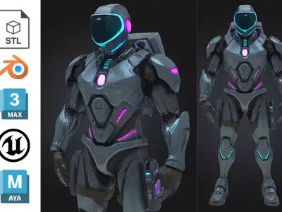 Futuristic Sci Fi Combat Robot Low-poly 3D model