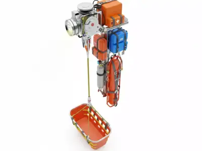 Helicopter Rescue Hoist Rig and Equipment rig Low-poly 3D model