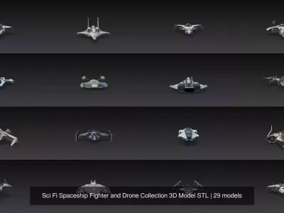 Sci Fi Spaceship Fighter and Drone Collection 3D Model STL 3D Model Pack
