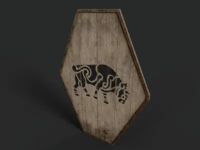 Slavic diamond-shaped shield painted bull symbol Low-poly 3D model