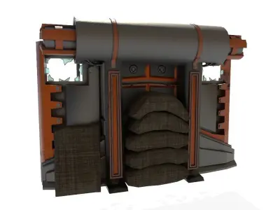 Technological war barricade Low-poly 3D model