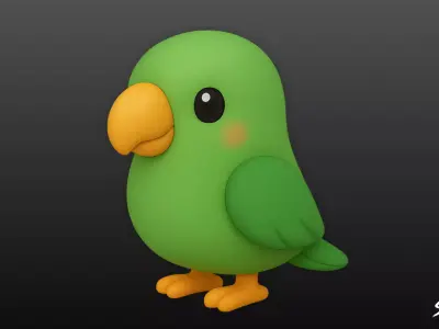 Cartoon Plush Parrot Low-poly 3D model