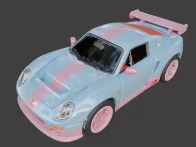 Pink and Blue Sports Coupe Toy Model Low-poly 3D model