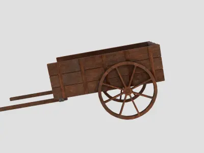 Wooden Cart Low-poly 3D model 18