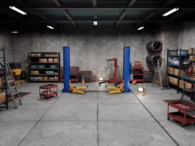 Garage-Autoservice Repair Workshop Low-poly 3D model Low-poly 3D model