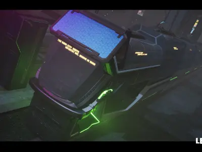 Driveable Animated Retro Cyberpunk Hover Train Low-poly 3D model