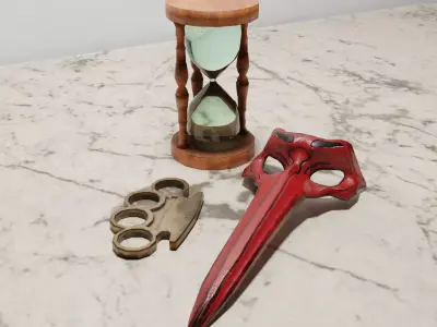 Random Items Pack 1 Knuckles Bird Mask and Hourglass Low-poly 3D model