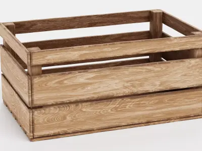 Wooden Box V2 - Open Slatted Storage Crate 3D model