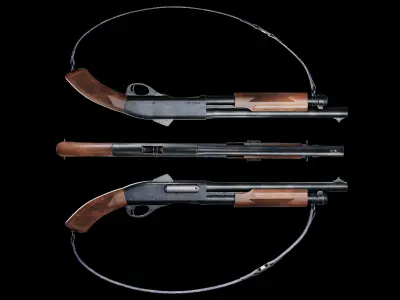 Game Ready Remington 870 Shotgun Short PBR Rigged Low-poly 3D model