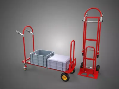 RED CONVERTIBLE HAND TRUCK CART TROLLEY DOLLY PLATFORM CRATE BOX 3D model