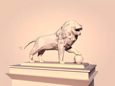 Cartoon Lion Statue - Low Poly Low-poly 3D model