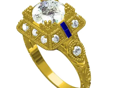 Antique Art Deco Sapphire Diamond Engagement Ring 3D print model