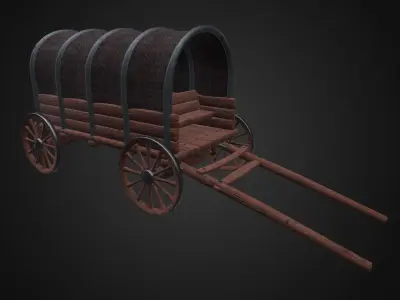 Wagon wooden covered Low-poly 3D model