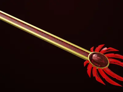 Red Fantasy Trident 08 All PBR Unity UE Textures Low-poly 3D model