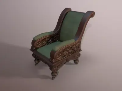 Old wooden chair Low-poly 3D model