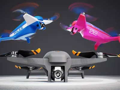 Drone quadrocopter Low-poly 3D model