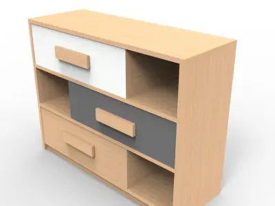 Cabinet dresser with three drawers Low-poly 3D model