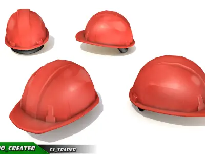 Worker Helmet Red Safety Helmet Lowpoly 3d model Low-poly 3D model