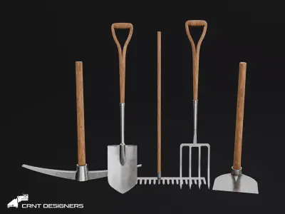 Farming Tools Pack - Fork Shovel Rake Pickaxe Hoe Low-poly 3D model