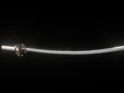 Katana samurai sword Low-poly 3D model 10