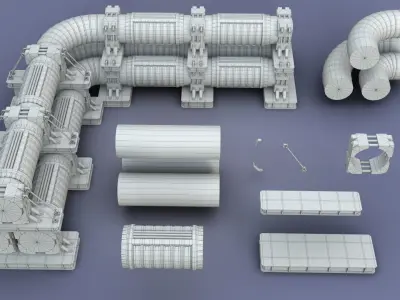 Industrial Modular Low Poly Tubes - 20 pieces Low-poly 3D model