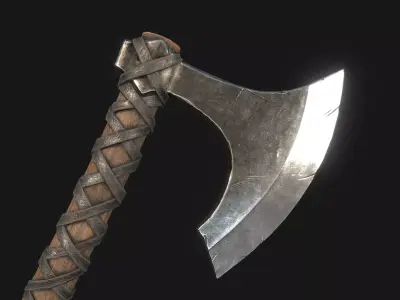Viking Two Handed Battle Axe - Game ready low poly weapon Low-poly 3D model