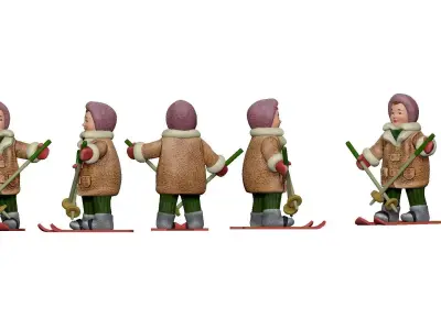 001333 kid in winter jacket on the skies 3D model