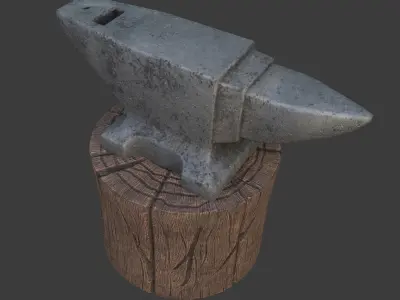 Anvil on a wooden stump Free low-poly 3D model