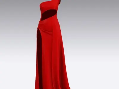 Dress  asymetric belt paneled elastic slit skirt  Low-poly 3D model