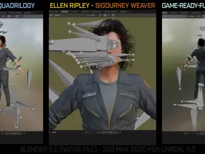 The Alien - Ellen Ripley  Game Ready - Rigged 3D model
