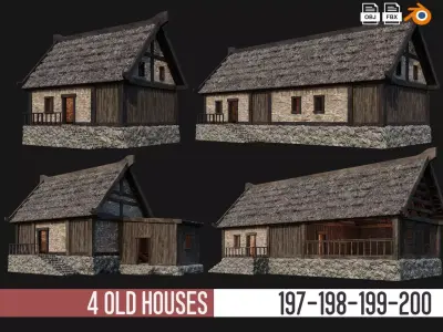 4 Old House Building Pack 4K Textures GameReady 197 to 200 Low-poly 3D model