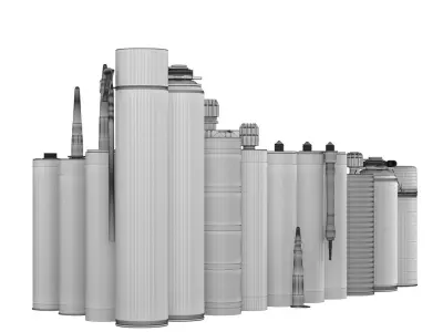 Collection of 17 industrial buckets tubes and cans 3D model