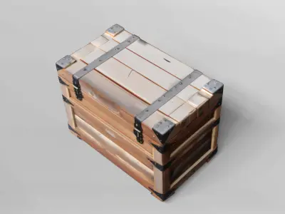 Vintage Wooden Chest with Metal Reinforcements 3D model