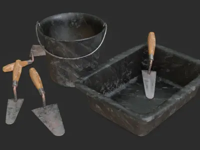 Mortar Tools Set Low-poly 3D model