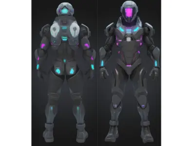Neon Cybernetic Soldier Low-poly 3D model