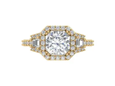 Asscher Art Deco Ring 3D print model shop