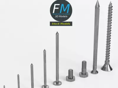 Iron nails and screws set 3D model