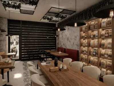 Modern Industrial Urban Cafe - High Poly Scene 3D model