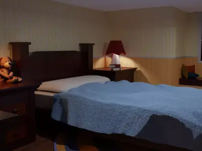Bedroom with bed and nightstand 3D model