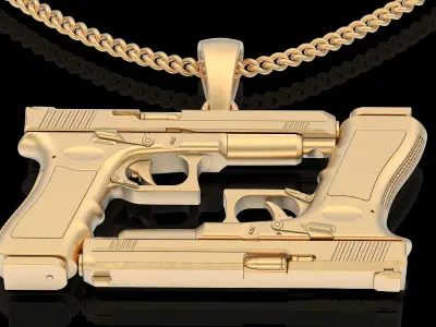 Gun Glock pendant silver gold printable jewelry 3D model 3D print model