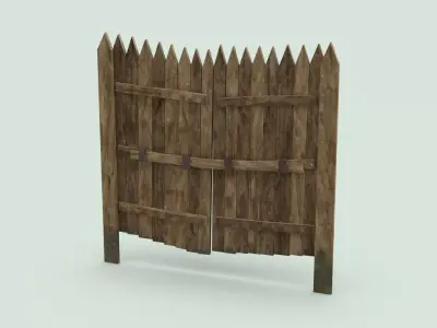  Low Poly Wooden Gate Game Ready  Low-poly 3D model